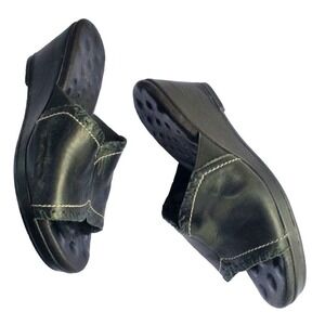 Elites by Walking Cradles‎ Comfort Leather Wedge Black Sandals Made in Brazil 38
